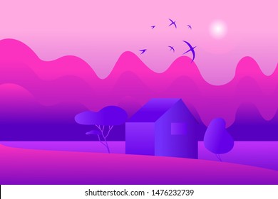 Nice abstract house. Vector illustration. alone house in forest. abstract background