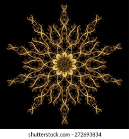 Nice abstract snowflakes vector design. Flat snow doodle icons, snow flakes silhouette in golden colors for christmas banner, cards. New year snowflake.