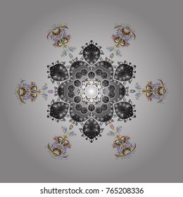 Nice abstract snowflakes vector design. Flat snow doodle icons, snow flakes silhouette in gray, neutral and blue colors for christmas banner, cards. New year snowflake.