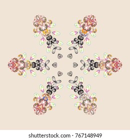 Nice abstract snowflakes vector design. Flat snow doodle icons, snow flakes silhouette in beige, gray and white colors for christmas banner, cards. New year snowflake.