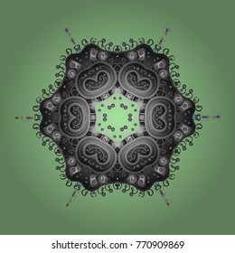 Nice abstract snowflakes vector design. Flat snow doodle icons, snow flakes silhouette in green, gray and brown colors for christmas banner, cards. New year snowflake.