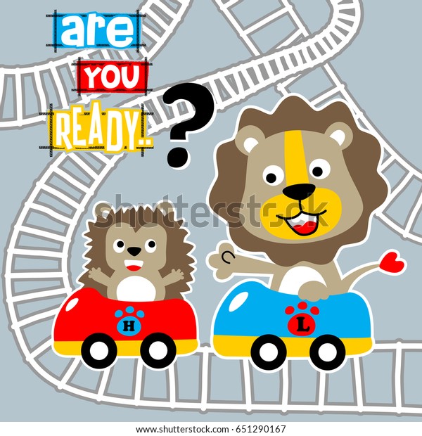 Nice animals cartoon playing roller coaster,\
vector cartoon\
illustration