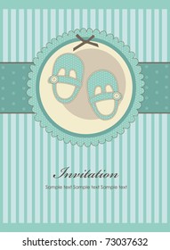 nice baby boy shoes arrival card. vector illustration