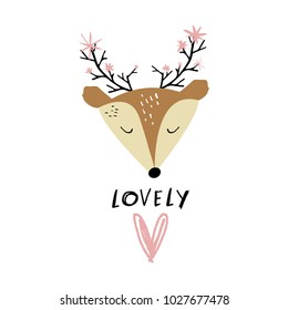 Nice baby deer, sign. Decor elements for postcards, cards, posters, souvenirs and more. 
Vector, clip art and jpg. Isolated.