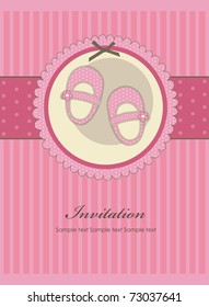 nice baby girl shoes arrival card. vector illustration