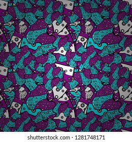 Nice background. It can be used on wallpaper, mug prints, baby apparels, wrapping boxes etc. Seamless Beautiful fabric pattern. Purple, blue and black on colors. Doodles cute pattern. Vector - stock.