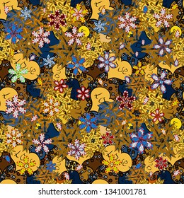 Nice background. It can be used on wallpaper, mug prints, baby apparels, wrapping boxes etc. Brown, black and yellow on colors. Doodles cute pattern. Vector - stock. Seamless Beautiful fabric pattern.