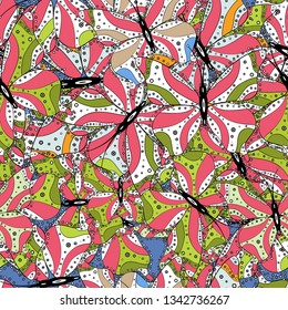 Nice background. It can be used on wallpaper, mug prints, baby apparels, wrapping boxes etc. Doodles cute pattern. Seamless Beautiful fabric pattern. Vector - stock. White, green and pink on colors.