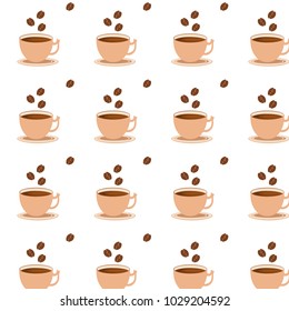 Nice background with coffee mug and coffee beans.