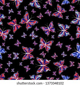 Nice background for design of fabric, paper, wrappers and wallpaper. Vector illustration. Seamless background of colorful butterflies.