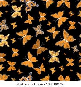 Nice background for design of fabric, paper, wrappers and wallpaper. Vector illustration. Seamless background of colorful butterflies.