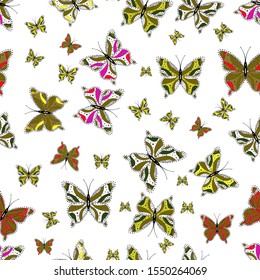 Nice background for design of fabric, paper, wrappers and wallpaper. Vector illustration. Seamless background of colorful butterflies.