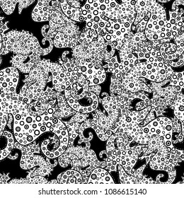 Nice background. Doodles cute pattern. White, gray and black on colors. Vector - stock. Seamless Beautiful fabric pattern. It can be used on wallpaper, mug prints, baby apparels, wrapping boxes etc.