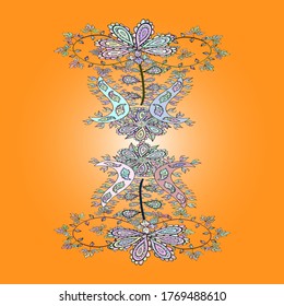 Nice background. Doodles cute pattern. Vector - stock. Yellow, neutral and orange on colors. Seamless Beautiful fabric pattern.