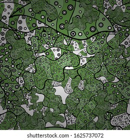 Nice background. Neutral, black and green on colors. Vector - stock. Doodles cute pattern. Seamless Beautiful fabric pattern.