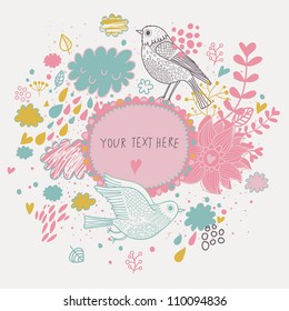 Nice background in pastel colors with vintage birds