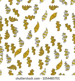 Nice background. Seamless Beautiful fabric pattern. Doodles cute pattern. It can be used on wallpaper, mug prints, baby apparels, wrapping boxes etc. Vector - stock. White, yellow and black on colors.