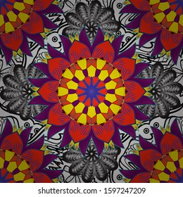 Nice background. Seamless Beautiful fabric pattern. Vector - stock. Doodles cute pattern. Purple, gray and red on colors.
