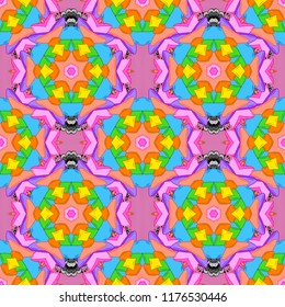 Nice background. Seamless Cute fabric pattern. Abstract doodles pattern. Orange, pink and blue on colors. - stock. Vector illustration.
