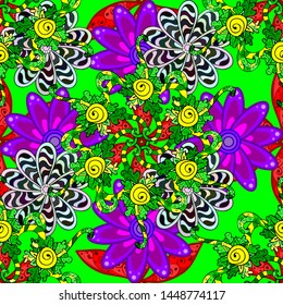 Nice background. - stock. Abstract doodles pattern. Seamless Cute fabric pattern. Green, purple and black on colors. Vector illustration.