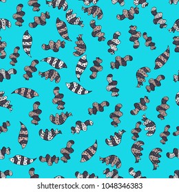 Nice background. Vector - stock. Blue, gray and black on colors. Doodles cute pattern. Seamless Beautiful fabric pattern.