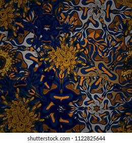 Nice background. Vector - stock. It can be used on wallpaper, mug prints, baby apparels, wrapping boxes etc. Blue, brown, orange on colors. Seamless Beautiful fabric pattern. Doodles cute pattern.