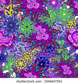 Nice background. Vector - stock. Seamless Beautiful fabric pattern. It can be used on wallpaper, mug prints, baby apparels, wrapping boxes etc. Doodles cute pattern. Violet, black and blue on colors.