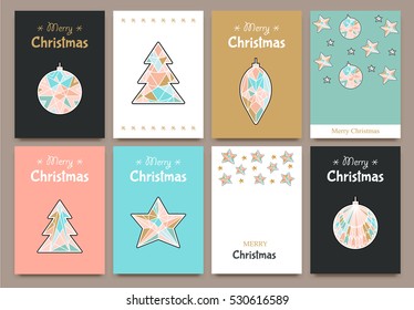 Nice banner cards for invitations or congratulations in vector format.  Merry Christmas and Happy new year in line geometric style.