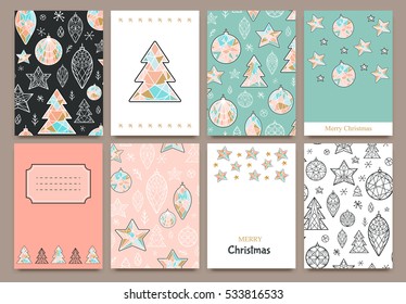 Nice banner cards for invitations or congratulations in vector format.  Merry Christmas and Happy new year in line geometric style.