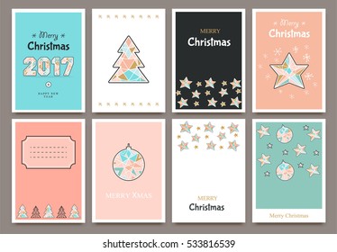 Nice banner cards for invitations or congratulations in vector format.  Merry Christmas and Happy new year in line geometric style.