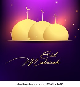 nice and beautiful abstarct, banner or poster for Eid Mubarak with nice and creative design illustration of a mosque in a sparkling textured background.