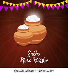 nice and beautiful abstract, banner or poster for Subho Nabo Barsho with nice and creative pot full of sweets design illustration in a background.