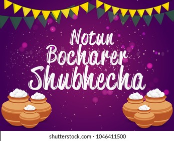 nice and beautiful abstract, banner or poster for Subho Nabo Barsho with nice and creative pot full of sweets design illustration in a background.
