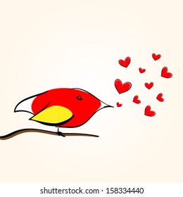 Nice beautiful bird in love. Love bird on the branch. Love bird card