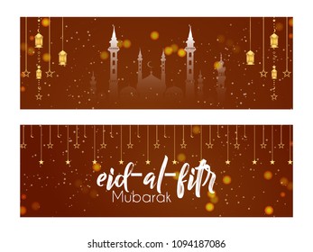 nice and beautiful header or banner for Ramadan Kareem Mubarak or Eid Al Fitr Mubarak with nice and creative design illustration.