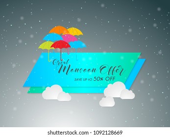 nice and beautiful sale abstract or poster for Monsoon Huge Offer or Sale with creative design illustration. 