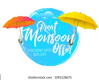 nice and beautiful sale abstract or poster for Monsoon Huge Offer or Sale with creative design illustration. 