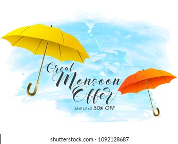 nice and beautiful sale abstract or poster for Monsoon Huge Offer or Sale with creative design illustration. 