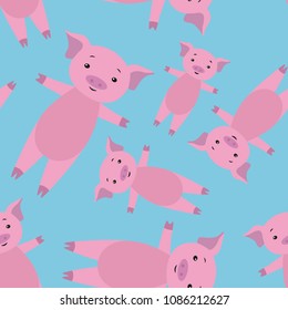 Nice beautiful seamless pattern of pink pigs to the new year 2019