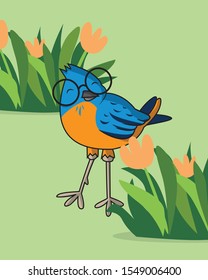 Nice bird with glasses in the forest