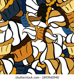 Nice birthday background on black, yellow and white. Sweets background design. Vector illustration. Seamless pattern with sweet Cupcakes pattern.