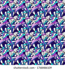 Nice birthday background on blue, black and white. Seamless pattern with cakes. Vector illustration. Wrapping paper.