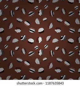 Nice birthday background on brown, black and white. Vector illustration. Seamless with hand drawn doodle desserts: cupcakes, cake, pie, muffins.