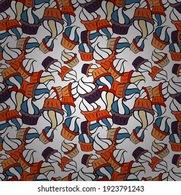 Nice birthday pattern on black, orange and white. Cake muffin cute seamless pattern. For food poster design. Vector.