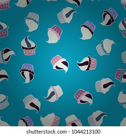 Nice birthday pattern on blue, neutral and white. Cupcake pattern. Vector illustration. Seamless of hand drawn vintage cute cupcakes and muffins.