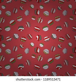 Nice birthday pattern on pink, white and red. Seamless of hand drawn vintage cute cupcakes and muffins. Cupcake pattern. Vector illustration.