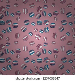 Nice birthday pattern on pink, white and neutral. Vector. For food poster design. Cake muffin cute seamless pattern.