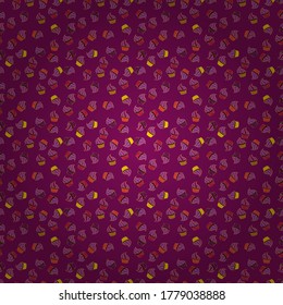 Nice birthday pattern on red, purple and yellow. Cupcake pattern. Vector illustration. Seamless of hand drawn vintage cute cupcakes and muffins.