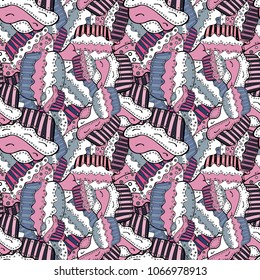 Nice birthday pattern on white, pink, black, blue and neutral. Cupcake pattern. Vector illustration. Seamless of hand drawn vintage cute cupcakes and muffins.