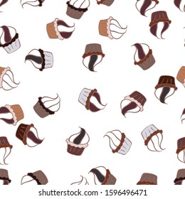 Nice birthday pattern on white, neutral and brown. Vector. Cake muffin cute seamless pattern. For food poster design.